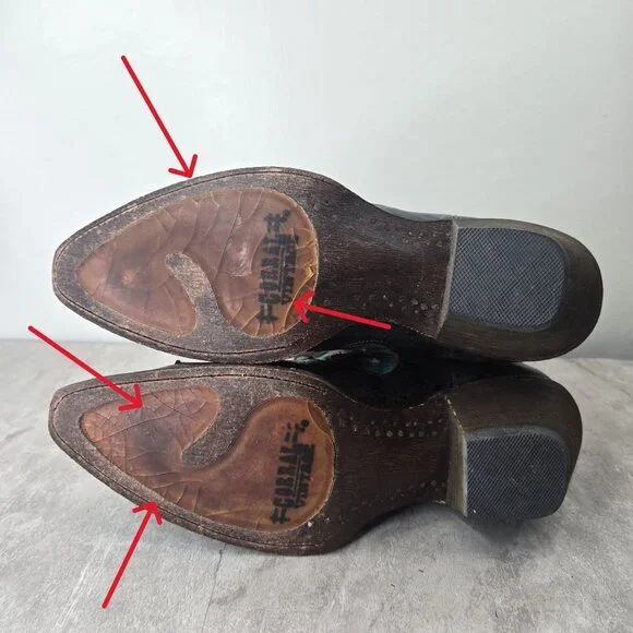 Corral Vintage Western Boots Sz 8 Knee high Brown Aqua Pointed Toe Boho Cowgirl - Picture 7 of 13